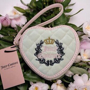 Juicy Couture Crystal Royal Couture Zip Around Heart Shaped Wristlet Bag NWT